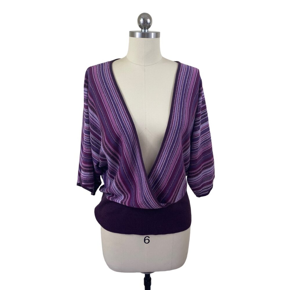 New York & Company Y2K Sweater Womens Large Purple Striped Metallic Whimsigoth